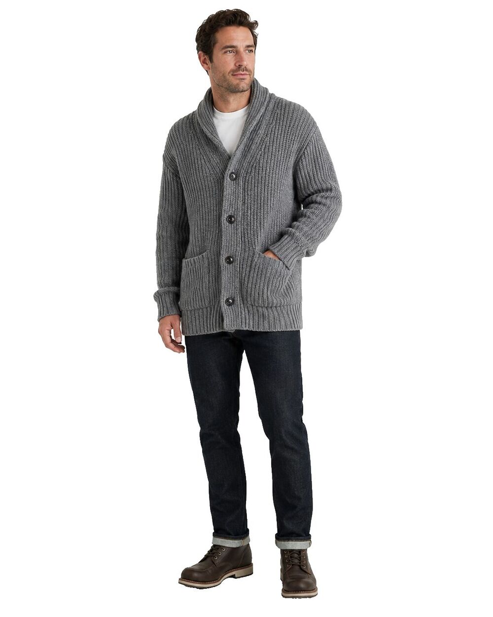 Buck Mason Herdsman Shawl Cardigan L Gray Merino Wool Cashmere Heavy Knit